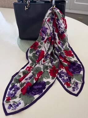 Bohemian Floral Scarf 32”x 32” Hair Bandana in Red Purple Green
